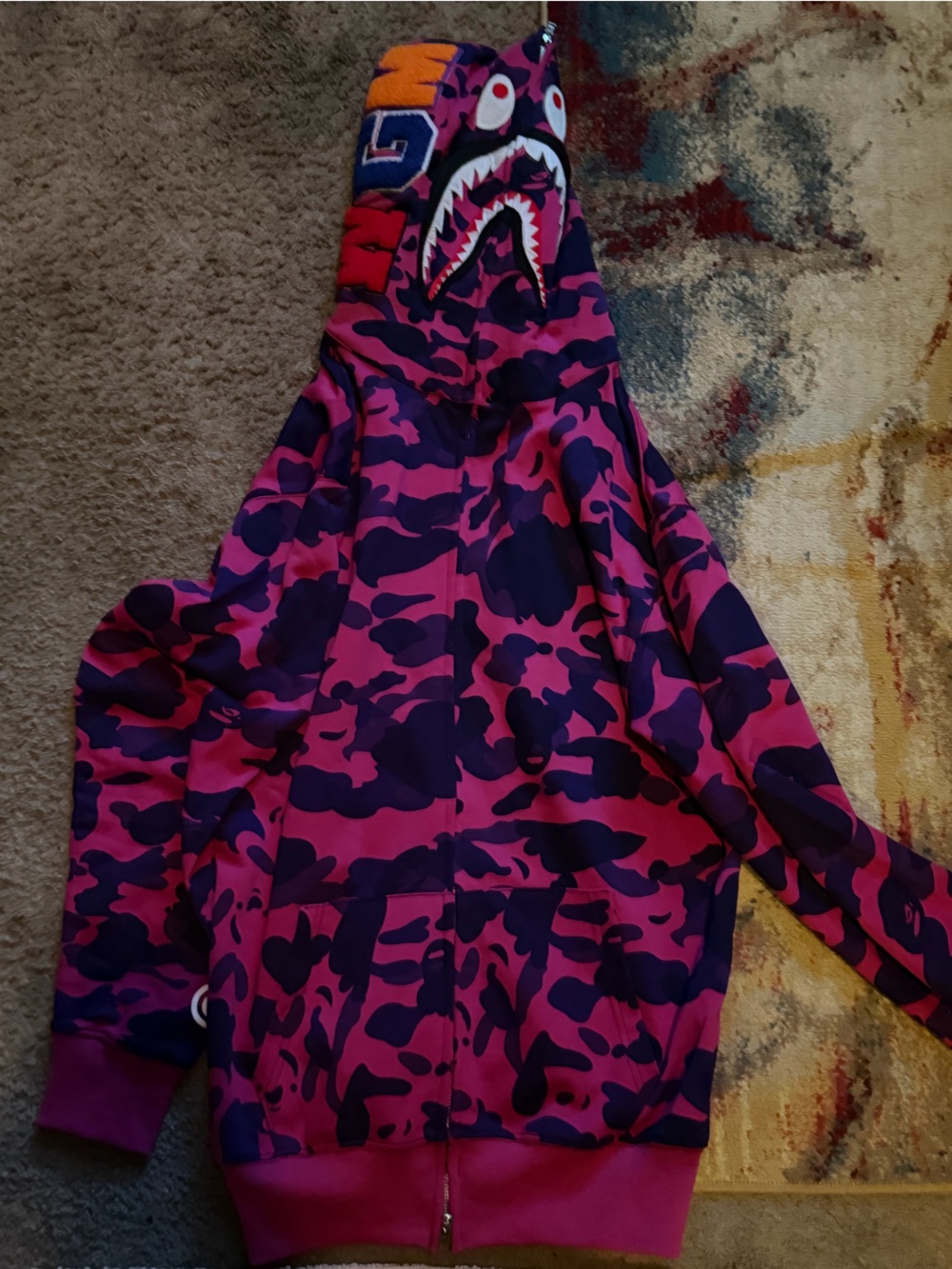 Bape Pink & Purple Shark Camo Zip Hoodie